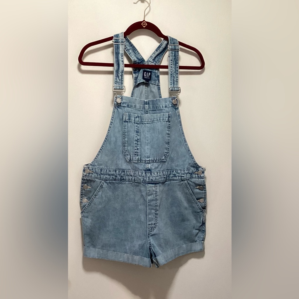 Gap Denim Short Cuffed Overalls In Soft Blue Gap Denim Short Cuffed Overalls In Soft Blue